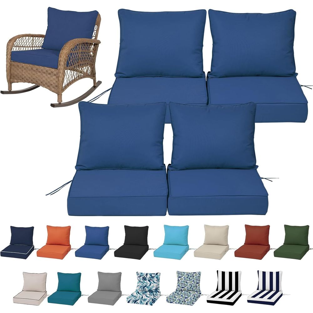 Outdoor Furniture Fabric Waterproof - 24x24インチの屋外用ディープシートクッション4個セット、屋外家具用パティオ交換用フォームクッション、防水・色褪せ防止