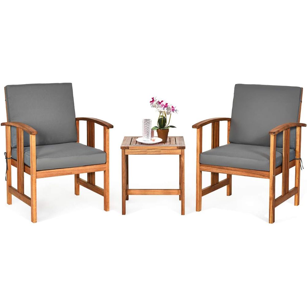 Outdoor Furniture Ofo - 3ピースパティオ家具セット、屋外用アカシア材クッション付き椅子2脚とコーヒーテーブル、または庭、裏庭、プールサイド用が含まれます。