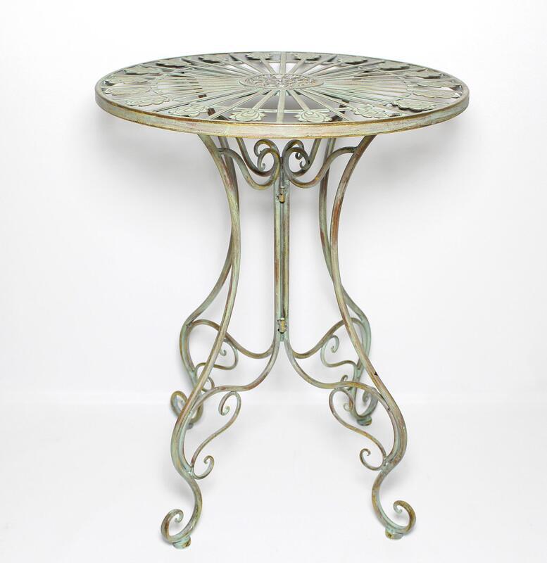 Outdoor Furniture Vintage - ヨーロッパとフランススタイルの田舎のアイアンアートラウンドテーブルチェア、ダークグリーンレトロヴィンテージバルコニー屋外ガーデンチェア