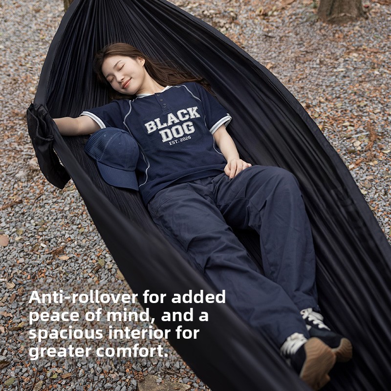 Outdoor Furniture Black - ブラックドッグ ソリッドカラー パラシュート ハンモック ハンモックストラップとブラックカラビナ付き キャンプ