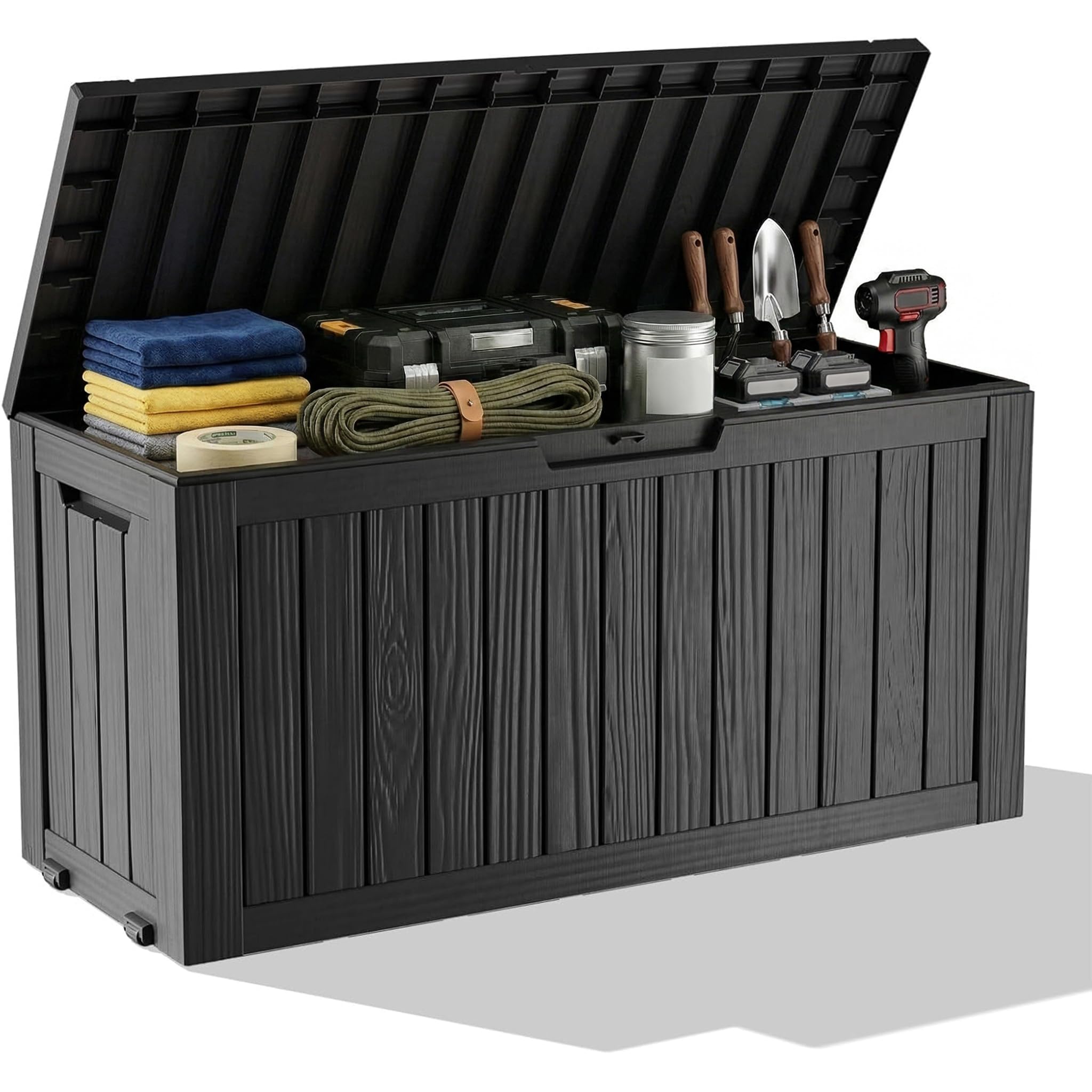 Outdoor Furniture Wood - 屋外用防水樹脂製収納デッキボックス、ロック可能な屋外ベンチ、UV耐性のあるビン、パティオ・ポーチ用家具、プールフロート