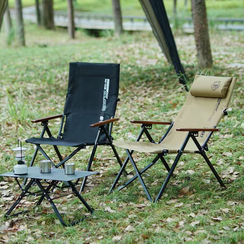 Outdoor Furniture Used - 折りたたみ式ハイバックビーチキャンプチェア、4段階調整可能な鉄パイプ製ポータブルリクライニングラウンジチェア、屋外ピクニック、釣り用