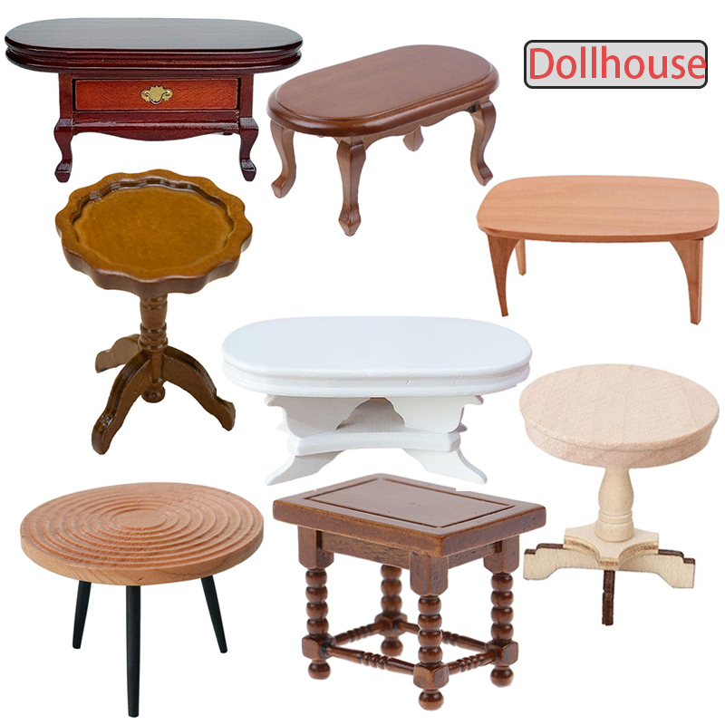 Outdoor Furniture Wood - 1:12 ドールハウスミニチュアラウンドテーブルティーテーブルドールホームコーヒーテーブル家具装飾おもちゃマイクロシーン建設小道具