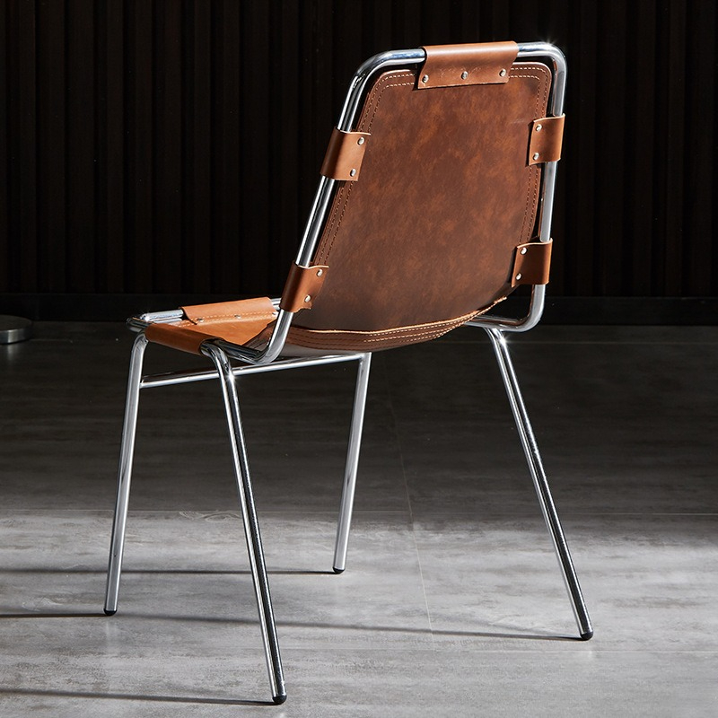 Outdoor Furniture Vintage - ヴィンテージレザーダイニングチェア、インダストリアルモダンアウトドアチェア、写真スタジオ、インカフェチェア、快適な背もたれ付き