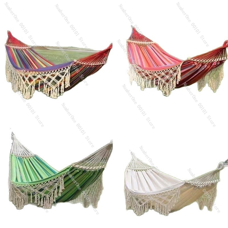 Garden Swing Chair - キャンバスダブルハンモック タッセル付き 屋外キャンプスイング アンチロールハンギングチェア ポータブル厚手生地ハンモック ガーデンパティオ用