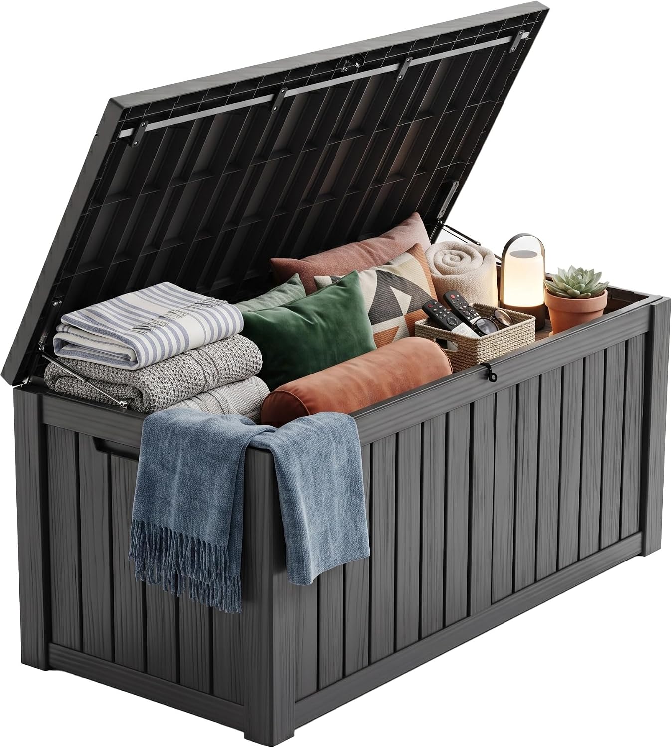 Outdoor Furniture Black - 200ガロンのロック可能な樹脂製デッキボックス、防水・UV耐性のある屋外収納ボックス（パティオクッション、家具、ガーデンツールや備品用）、ブラック
