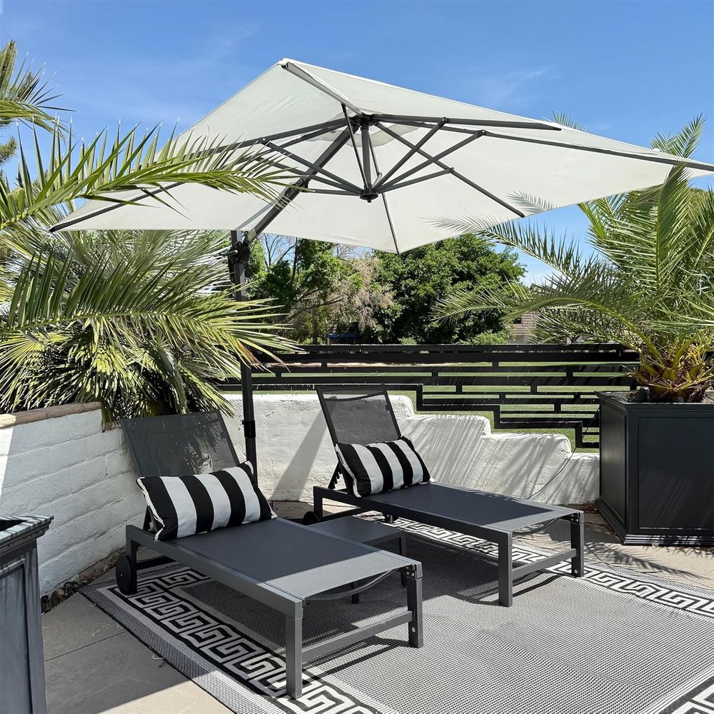 Outdoor Furniture Ofo - ホイール付きプールラウンジチェアセット、耐候性パティオチェアラウンジ（5段階リクライニング機能付き）、サイドテーブルまたはデッキチェア付き