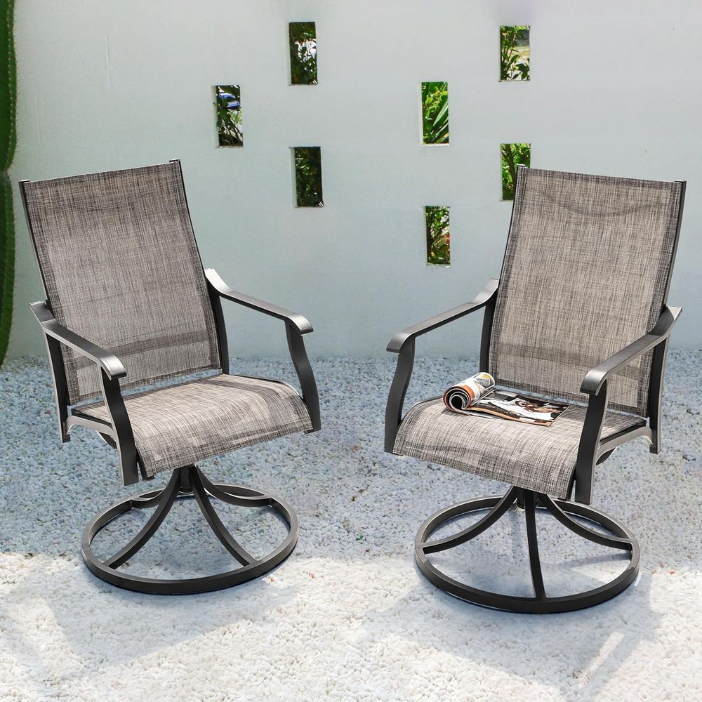 Outdoor Furniture Ofo - スイベルパティオチェアセット（2脚）、全天候型テキスタイル製ハイバック屋外ダイニングチェア、屋外ダイニングチェアセットまたは芝生ポーチB