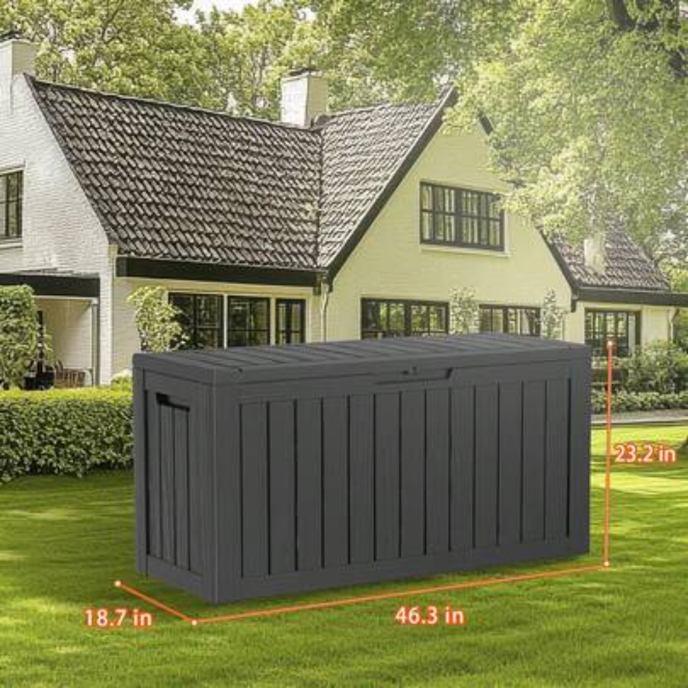 Outdoor Furniture Black - 90ガロン ロック可能な樹脂製デッキボックス 防水屋外パティオ収納ボックス 家具クッション、ガーデンツール、プール用品用 ブラック 43