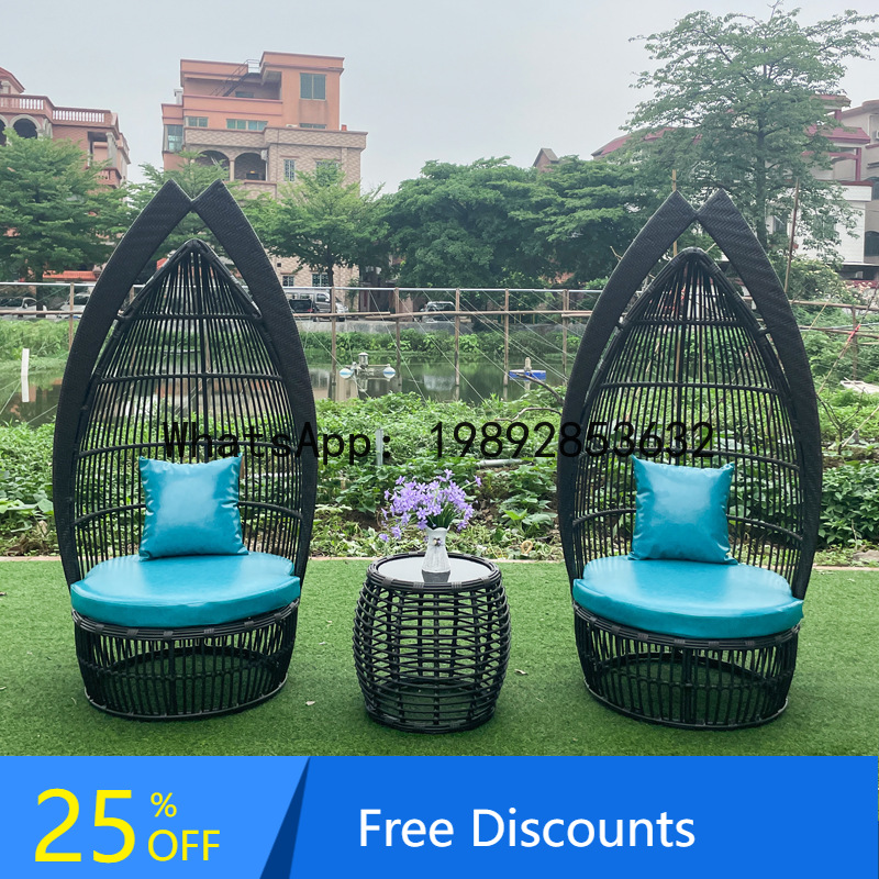 Rattan Lounge Set - 屋外用クリエイティブラタン製ラウンジチェア、屋外ガーデン、中庭、バルコニー用ラタン製ティーテーブルとチェアのセット家具