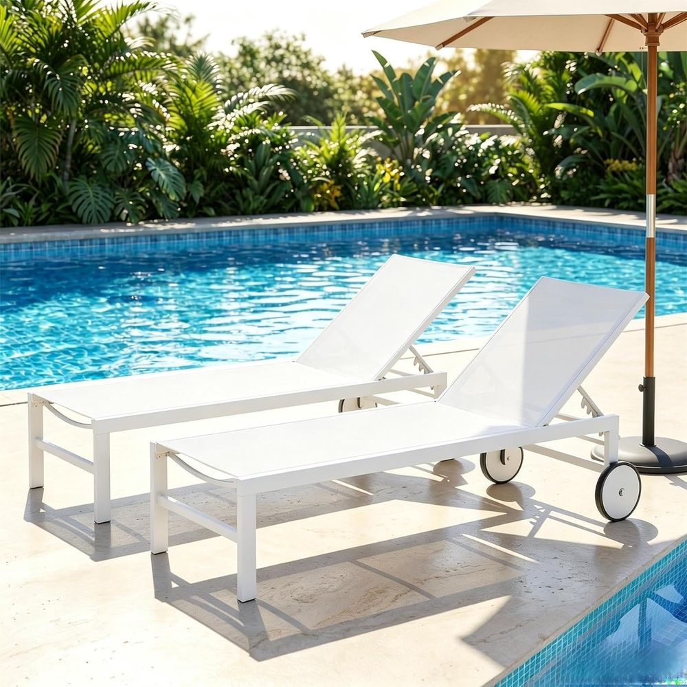 Outdoor Furniture Ofo - パティオ用寝椅子屋外セット o 2、プール用ラウンジチェアまたは屋外用、5段階調節可能な背もたれ付き、全天候型、日光浴用リクライニングチェア