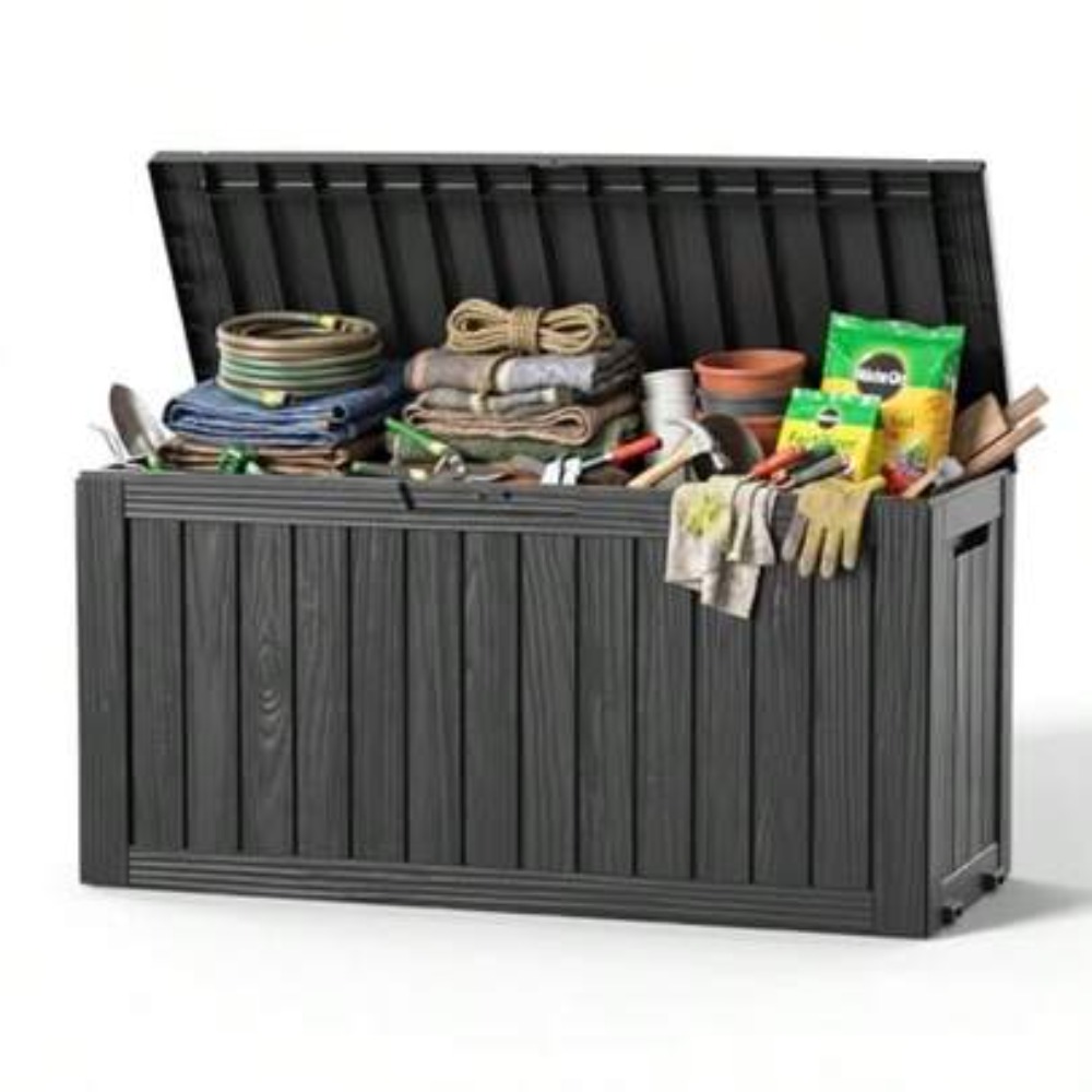 Outdoor Furniture Black - 90ガロン屋外デッキボックス 防水ロック式収納ボックス（車輪付き） パティオ家具、プール用品、ガーデンツール用、耐候性樹脂製裏庭収納コンテナ ブラック