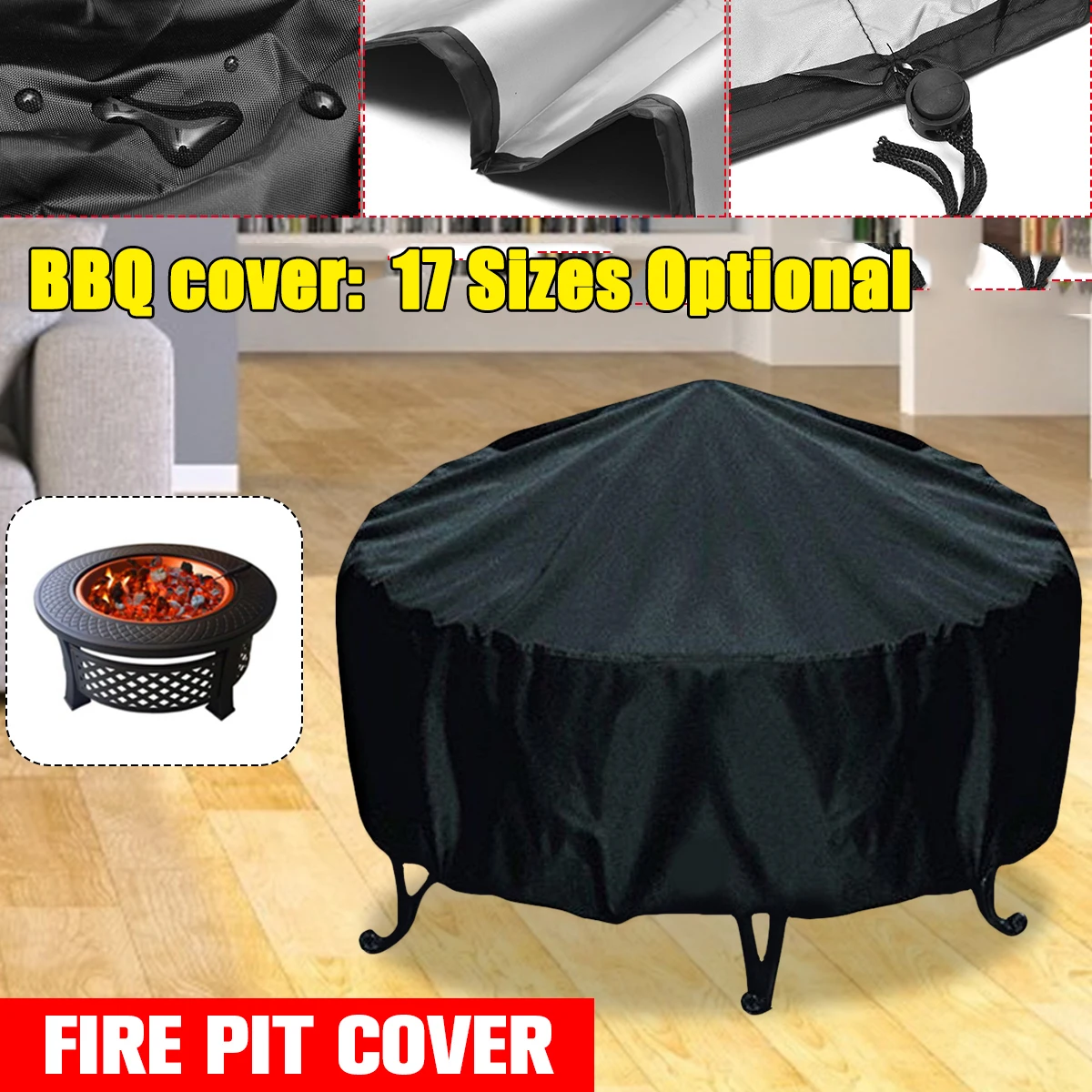 Outdoor Furniture Black - 防水パティオファイヤーピットカバーブラック UV プロテクターグリルバーベキューシェルター屋外庭庭ラウンドバーベキューカバーキャノピー家具カバー