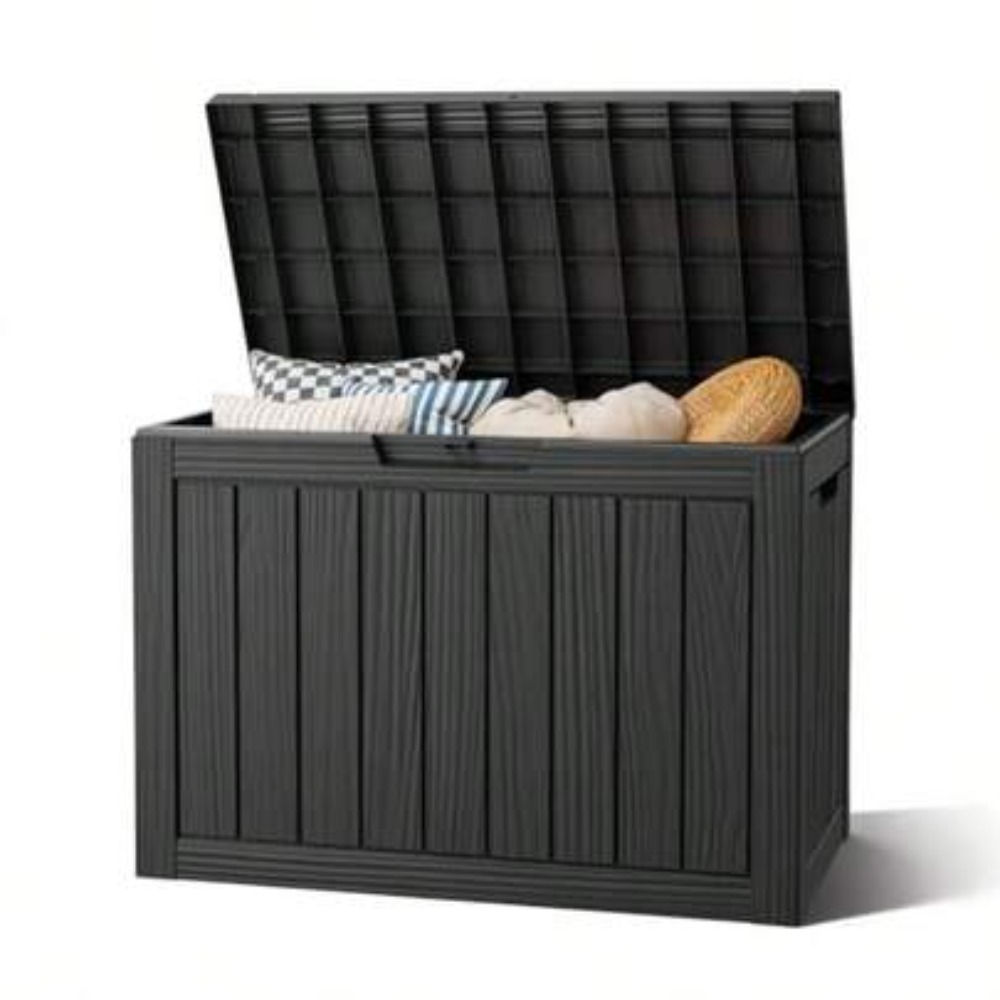 Outdoor Furniture Black - 50ガロン屋外収納ボックス 防水樹脂製デッキボックス ロック可能な蓋付き パティオ家具用コンテナ クッション、枕、プール用おもちゃ、ガーデンツール用 ブラック