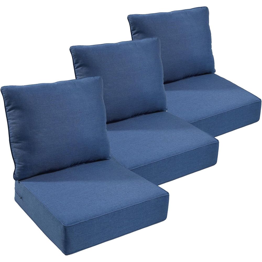 Outdoor Furniture Fabric Waterproof - 屋外用家具クッション、厚さ6インチのシートクッション、防水22x24インチのパティオ交換用チェア/ソファクッション、背もたれ3個付き
