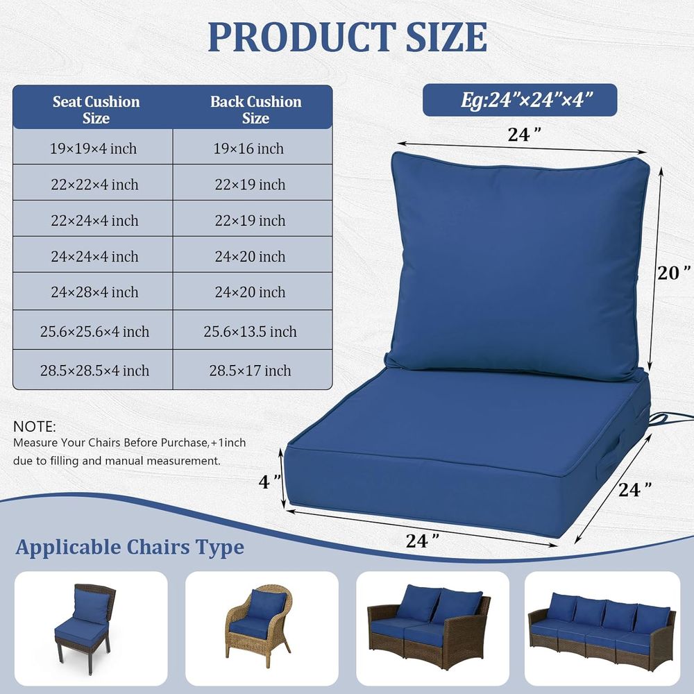 24x24インチの屋外用ディープシートクッション4個セット、 - Outdoor Furniture Fabric Waterproof のレビューと価格
