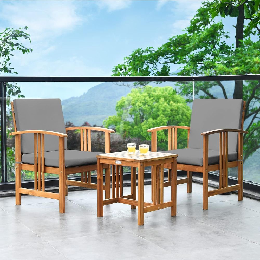 3ピースパティオ家具セット、屋外用アカシア材クッション付き椅 - Outdoor Furniture Ofo のレビューと価格