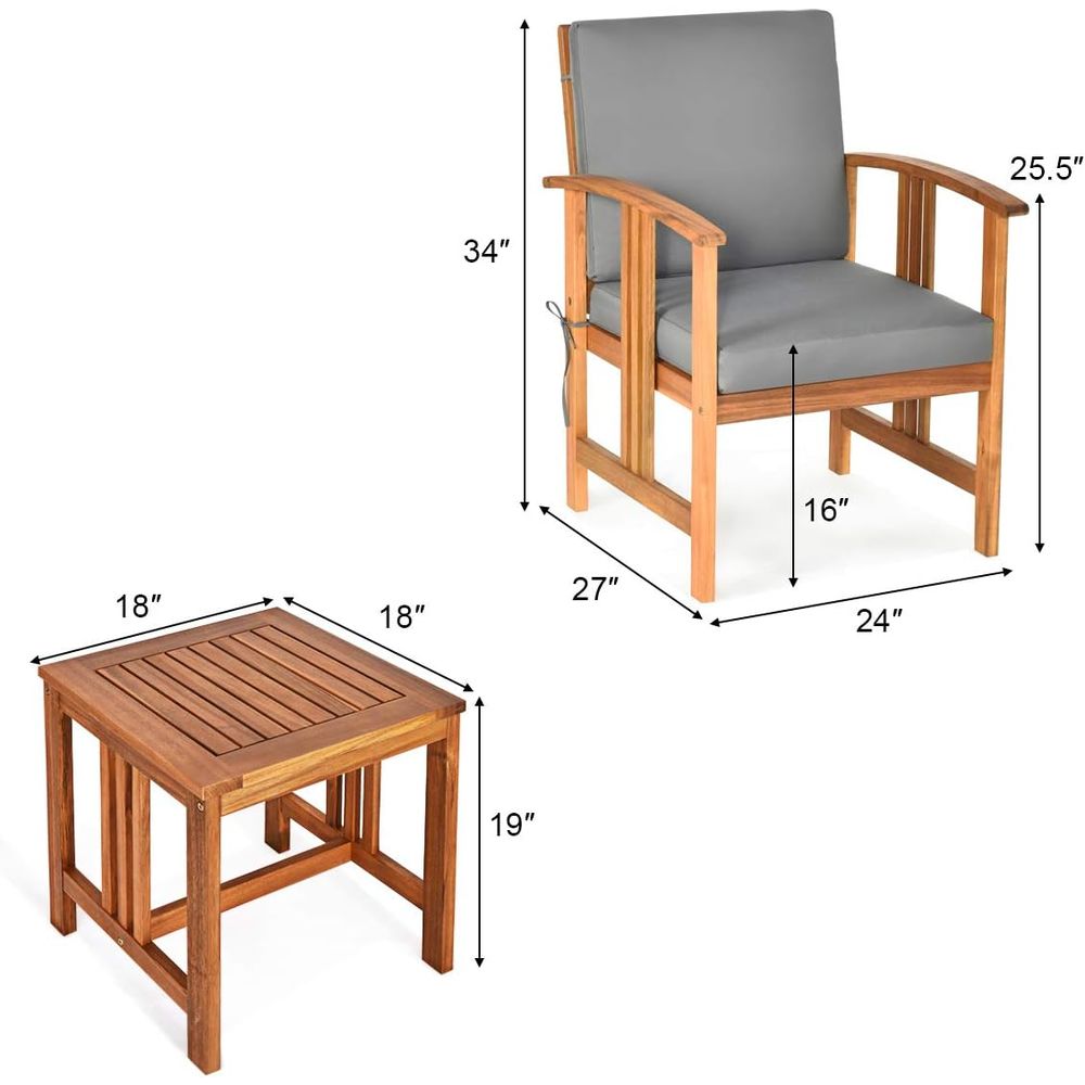 3ピースパティオ家具セット、屋外用アカシア材クッション付き椅 - Outdoor Furniture Ofo のレビューと価格