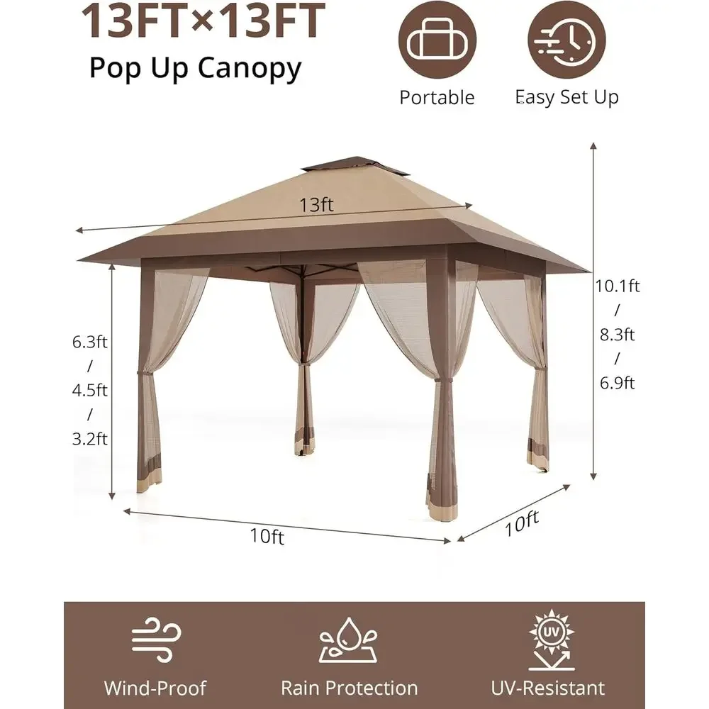 13x13フィートの屋外用ガゼボ、メッシュカバー付き、高さ調 - Outdoor Furniture Balcony のレビューと価格