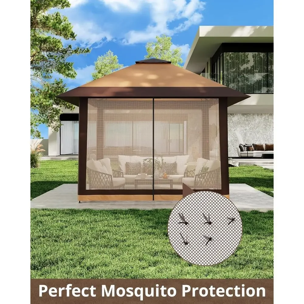 13x13フィートの屋外用ガゼボ、メッシュカバー付き、高さ調 - Outdoor Furniture Balcony のレビューと価格