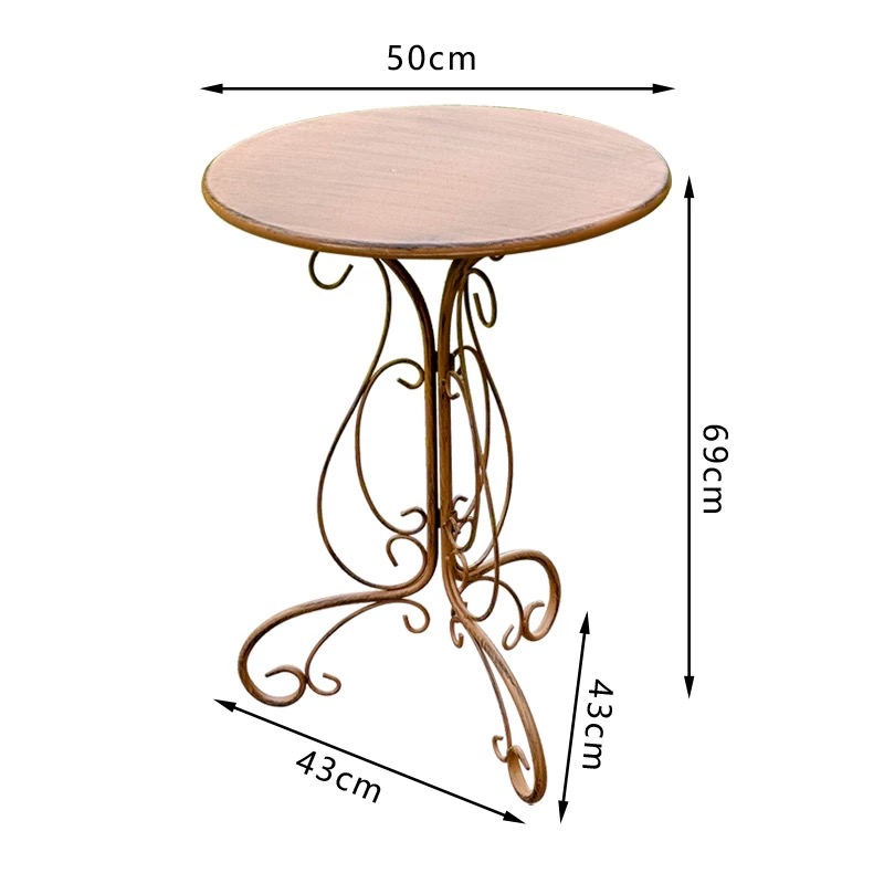装飾的な錬鉄製のスクロールワークベース付きラウンドサイドテー - Outdoor Furniture Vintage のレビューと価格