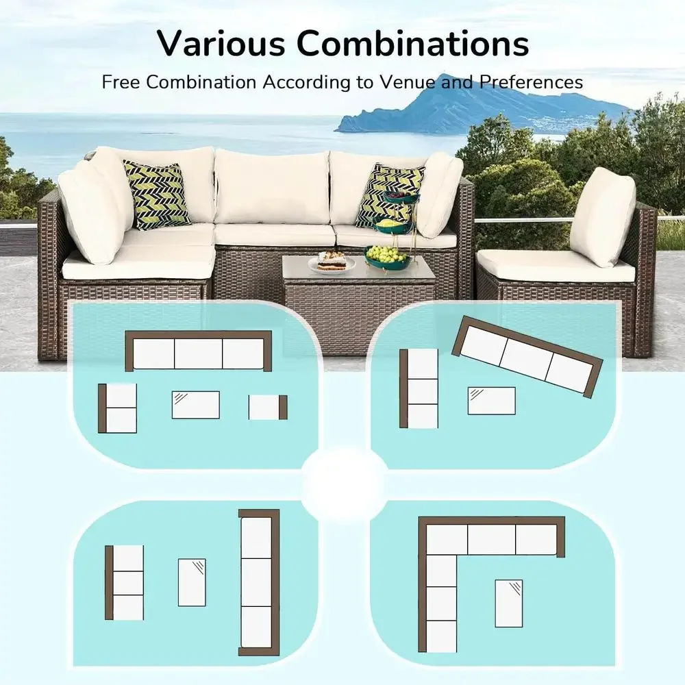 7ピースの屋外用籐製セクショナルパティオ家具セット、ソファ、 - Outdoor Furniture Ofo のレビューと価格