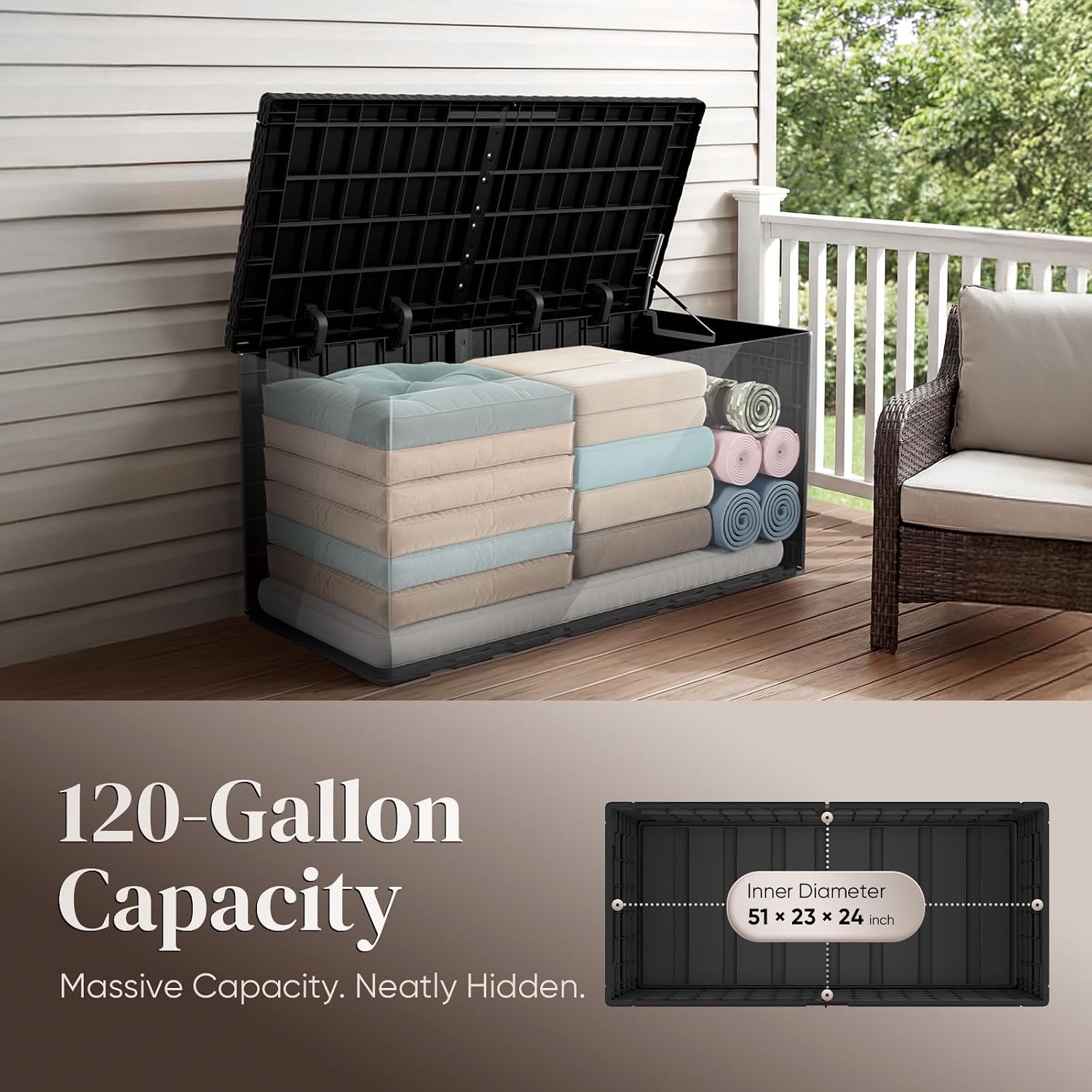 120ガロン大型屋外収納ボックス、耐候性樹脂構造、ロック可能 - Outdoor Furniture Black のレビューと価格