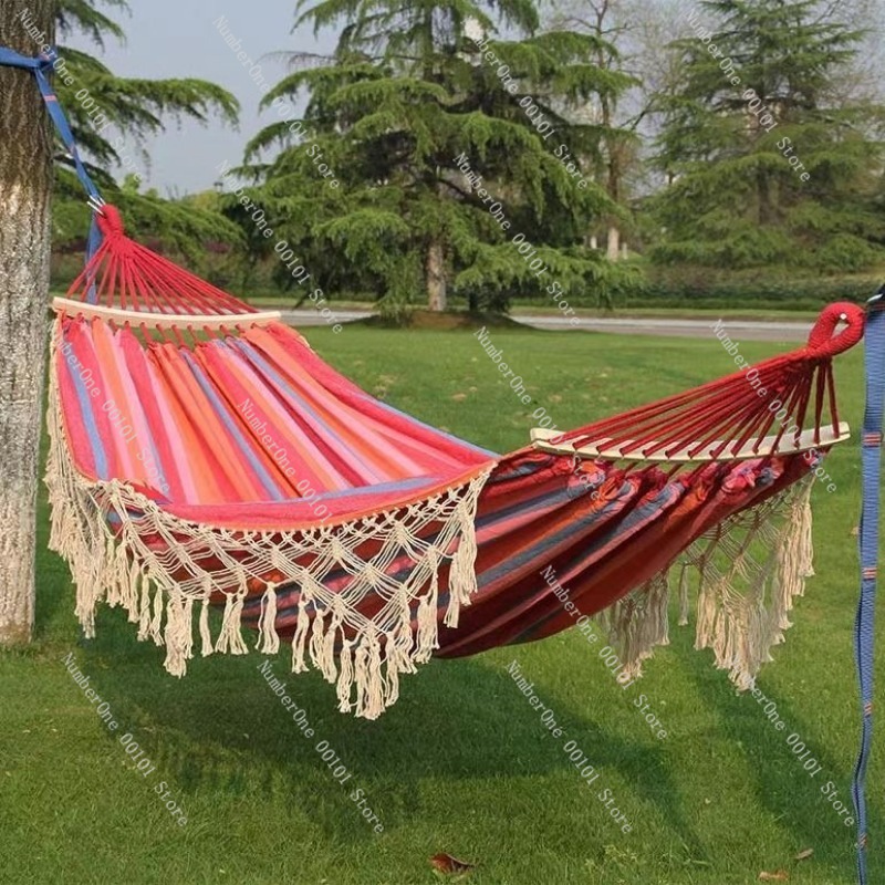 キャンバスダブルハンモック タッセル付き 屋外キャンプスイン - Garden Swing Chair のレビューと価格