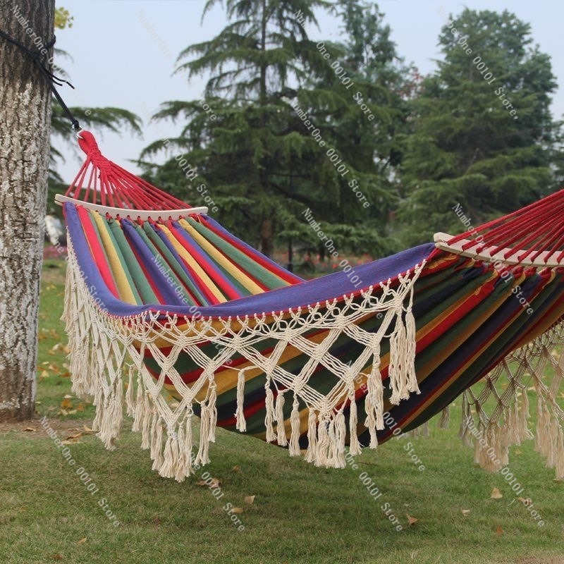キャンバスダブルハンモック タッセル付き 屋外キャンプスイン - Garden Swing Chair のレビューと価格