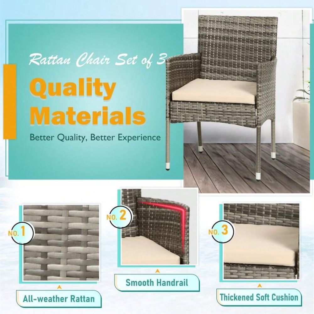 屋外用パティオ家具3点セット、グレーのラタン製会話セット（椅 - Rattan Lounge Set のレビューと価格