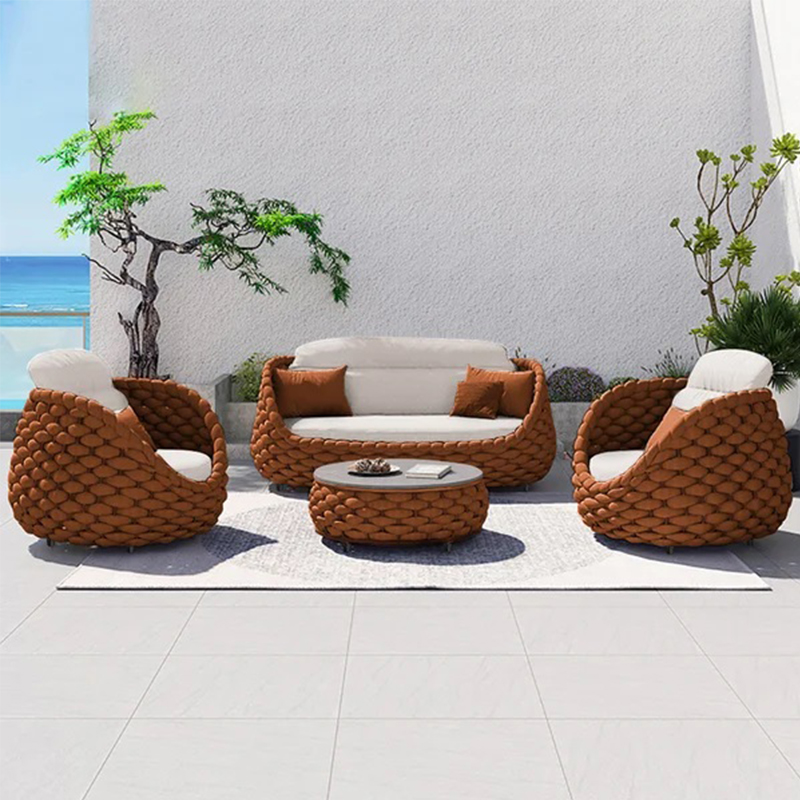 ジュエチェン北欧デザイン織りロープ籐製屋外ガーデンソファラウ - Rattan Lounge Set のレビューと価格