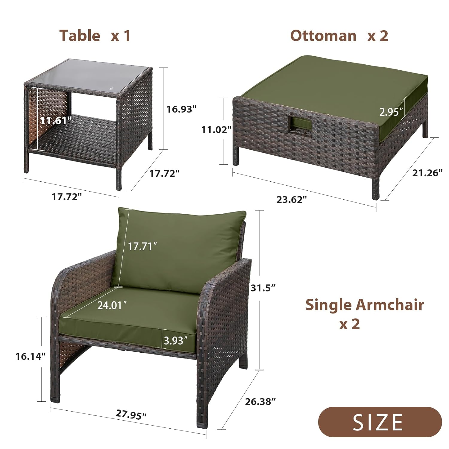 5ピースPEラタンパティオセット屋外ラウンジチェアオットマン - Rattan Lounge Set のレビューと価格