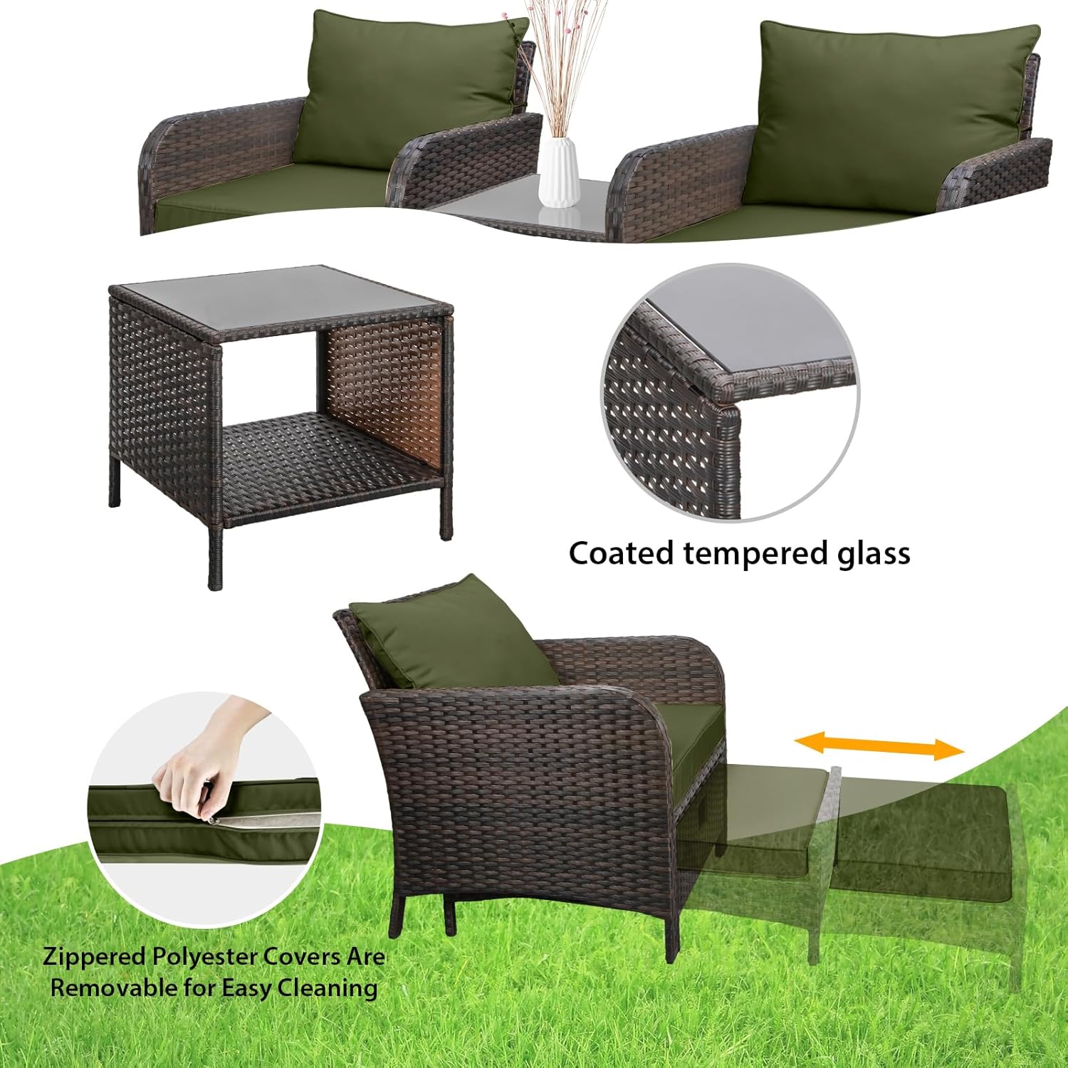 5ピースPEラタンパティオセット屋外ラウンジチェアオットマン - Rattan Lounge Set のレビューと価格