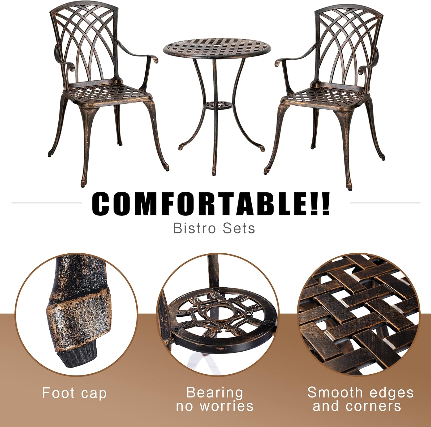錆びにくいブロンズ色の鋳造アルミニウム製3ピース屋外ビストロ - Outdoor Furniture Aluminium のレビューと価格