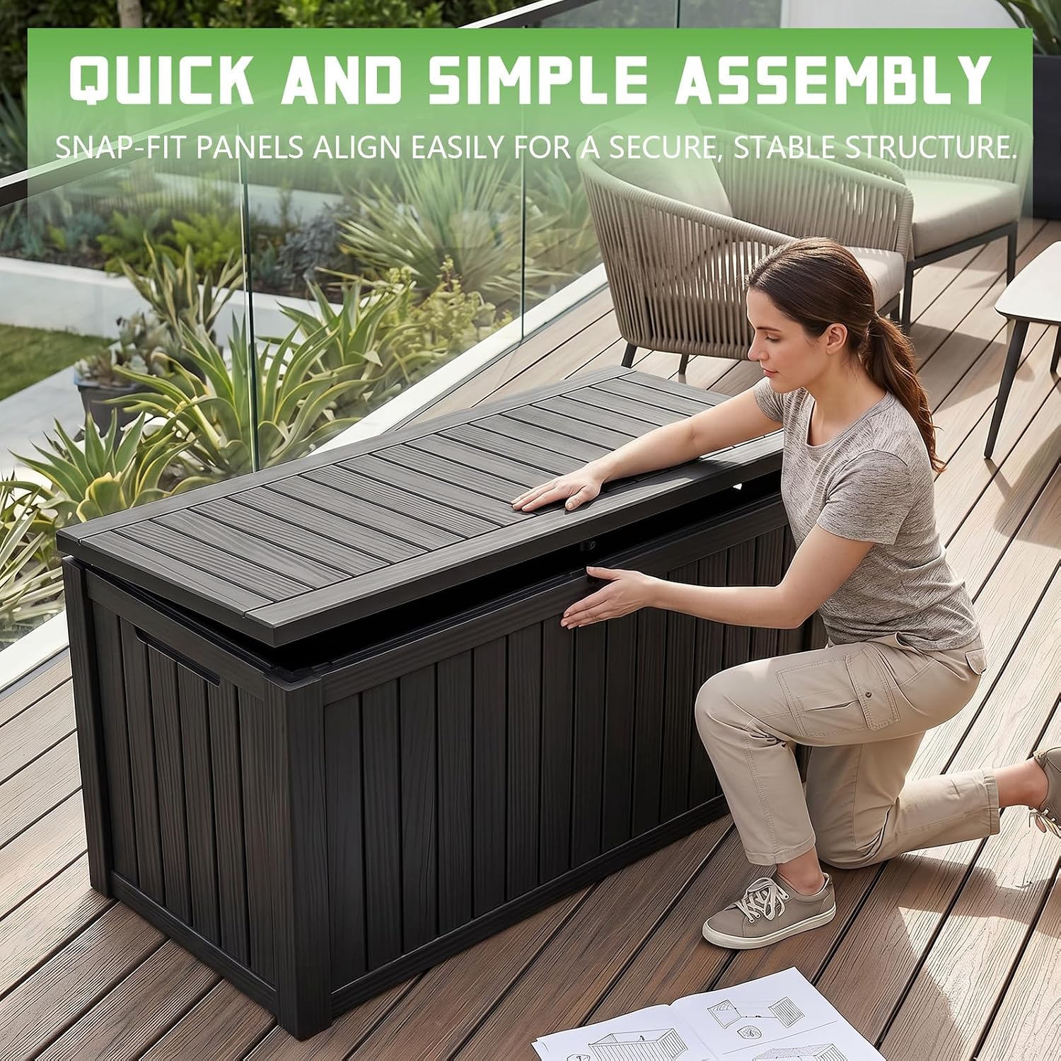 200ガロンのロック可能な樹脂製デッキボックス、防水・UV耐 - Outdoor Furniture Black のレビューと価格