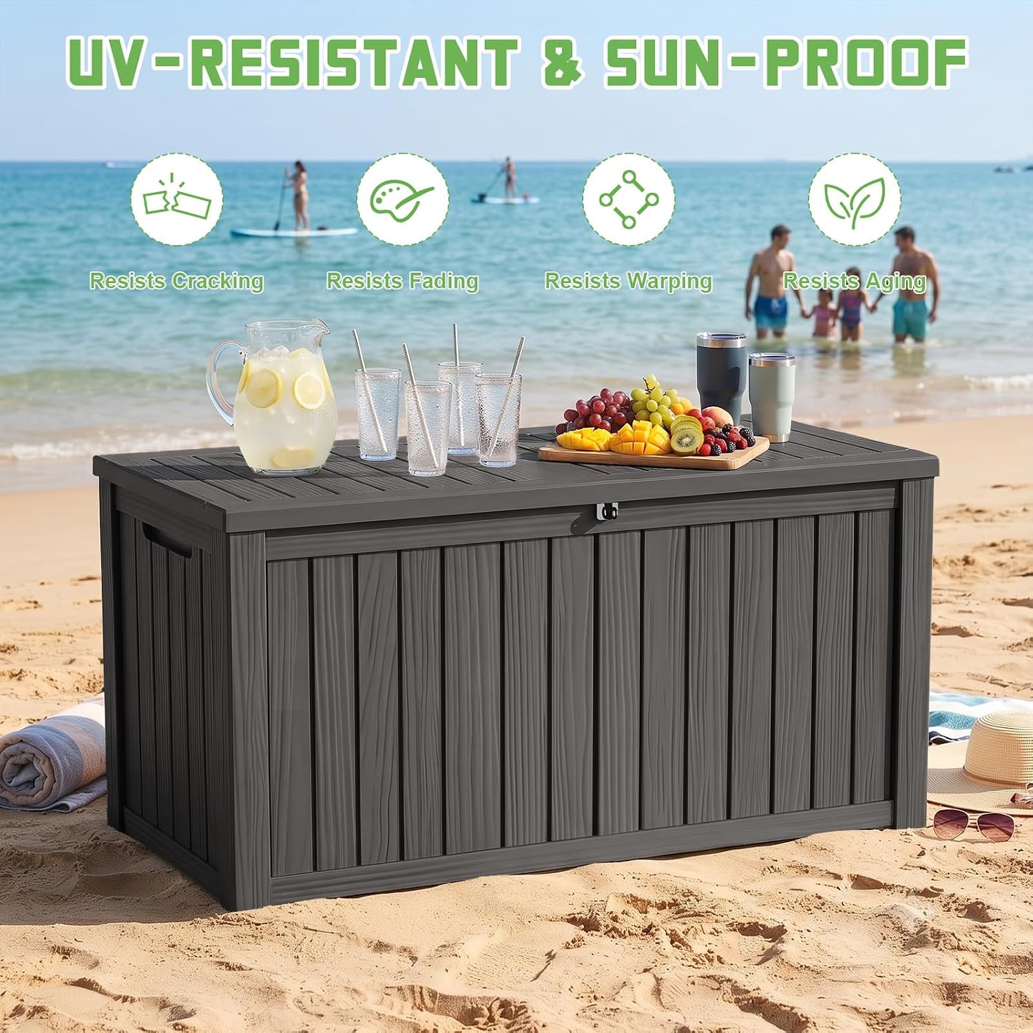 200ガロンのロック可能な樹脂製デッキボックス、防水・UV耐 - Outdoor Furniture Black のレビューと価格