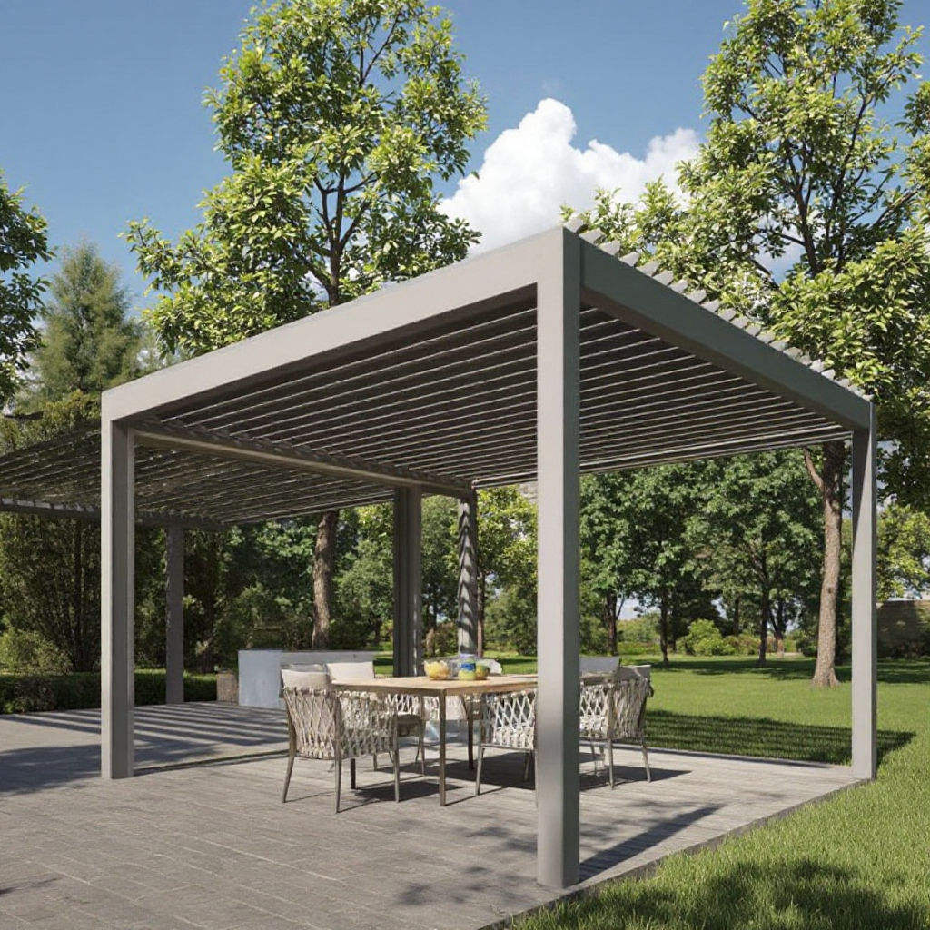 屋外用防錆ヘビーデューティーパビリオン（LEDライトと調整可 - Outdoor Furniture Metal のレビューと価格