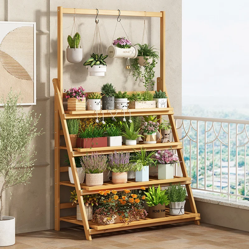 無垢材フラワーシェルフ植物棚多層折りたたみ独創性デザイン植物 - Outdoor Furniture Balcony のレビューと価格