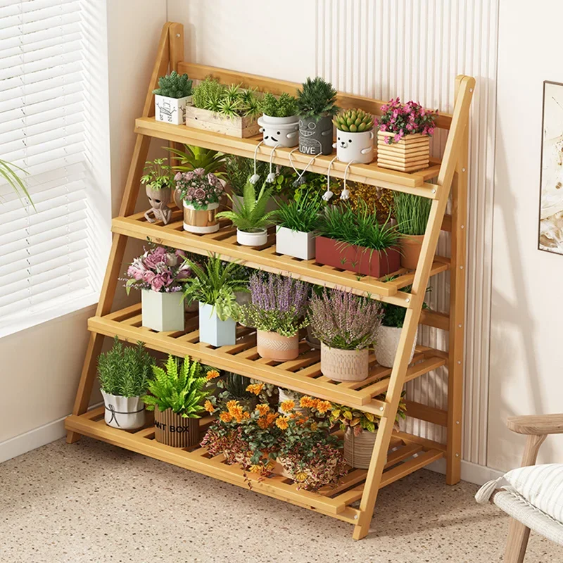 無垢材フラワーシェルフ植物棚多層折りたたみ独創性デザイン植物 - Outdoor Furniture Balcony のレビューと価格