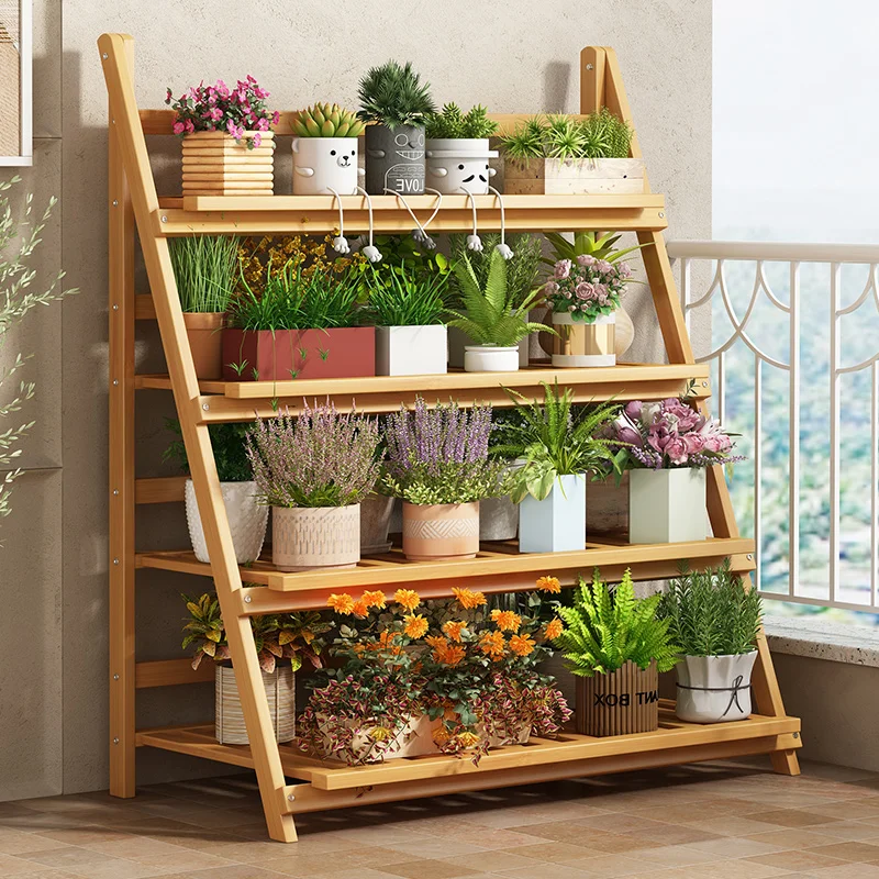 無垢材フラワーシェルフ植物棚多層折りたたみ独創性デザイン植物 - Outdoor Furniture Balcony のレビューと価格