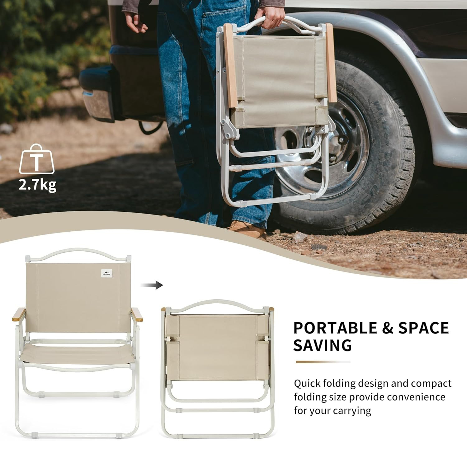 Naturehike ポータブルキャンプチェア 木製アームレ - Outdoor Furniture Used のレビューと価格
