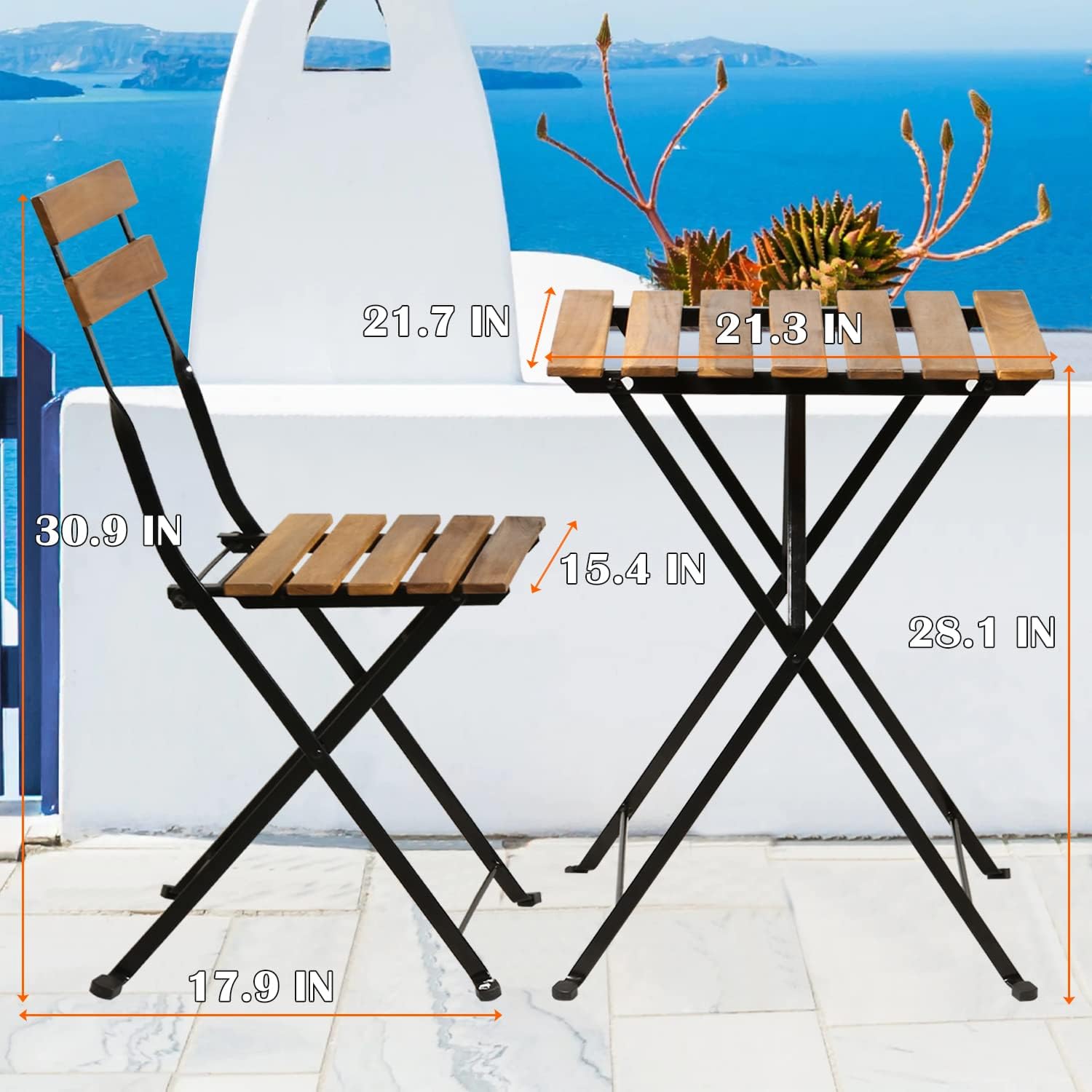 天然木製3ピース折りたたみ式パティオビストロセット（テーブル - Outdoor Furniture Wood のレビューと価格