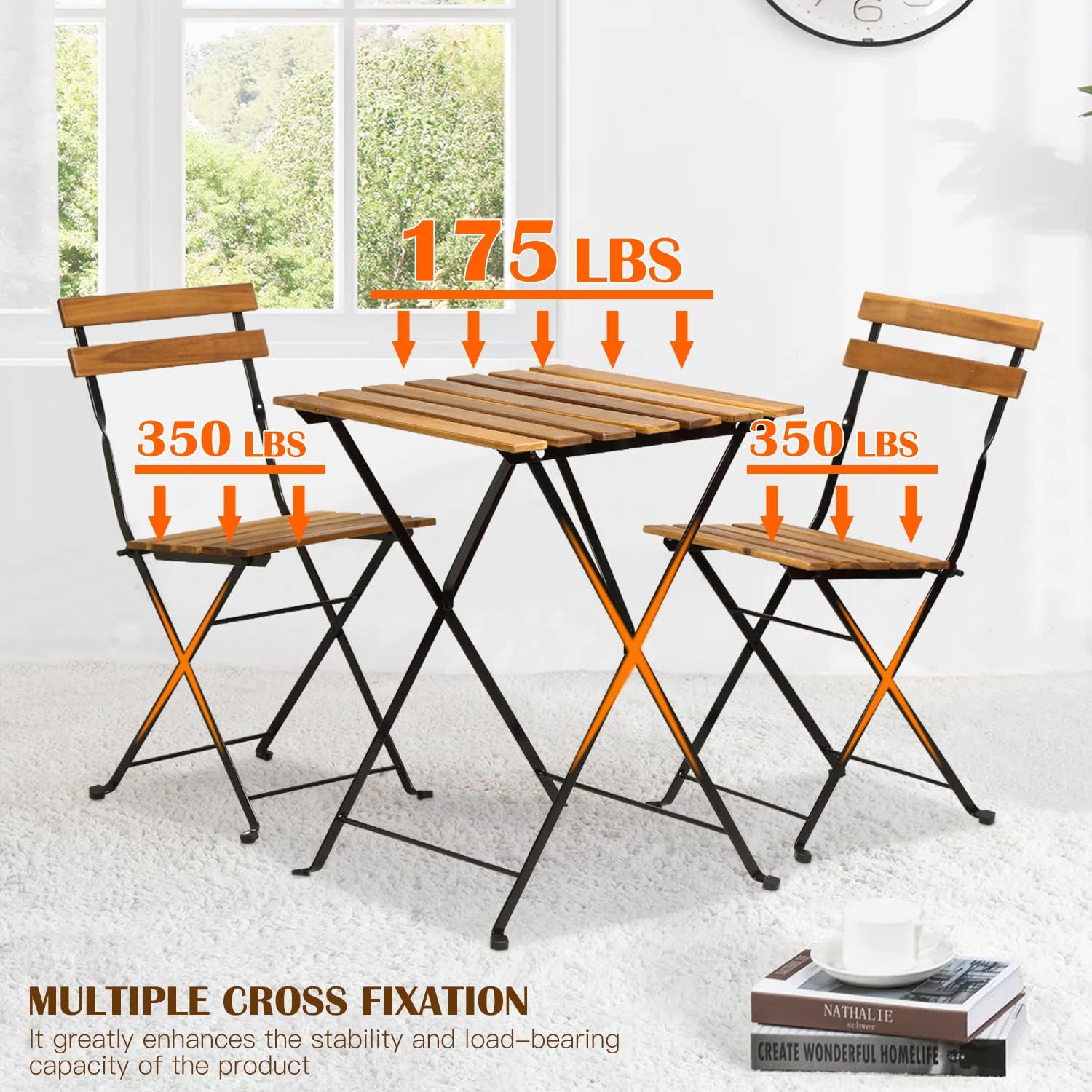 天然木製3ピース折りたたみ式パティオビストロセット（テーブル - Outdoor Furniture Wood のレビューと価格