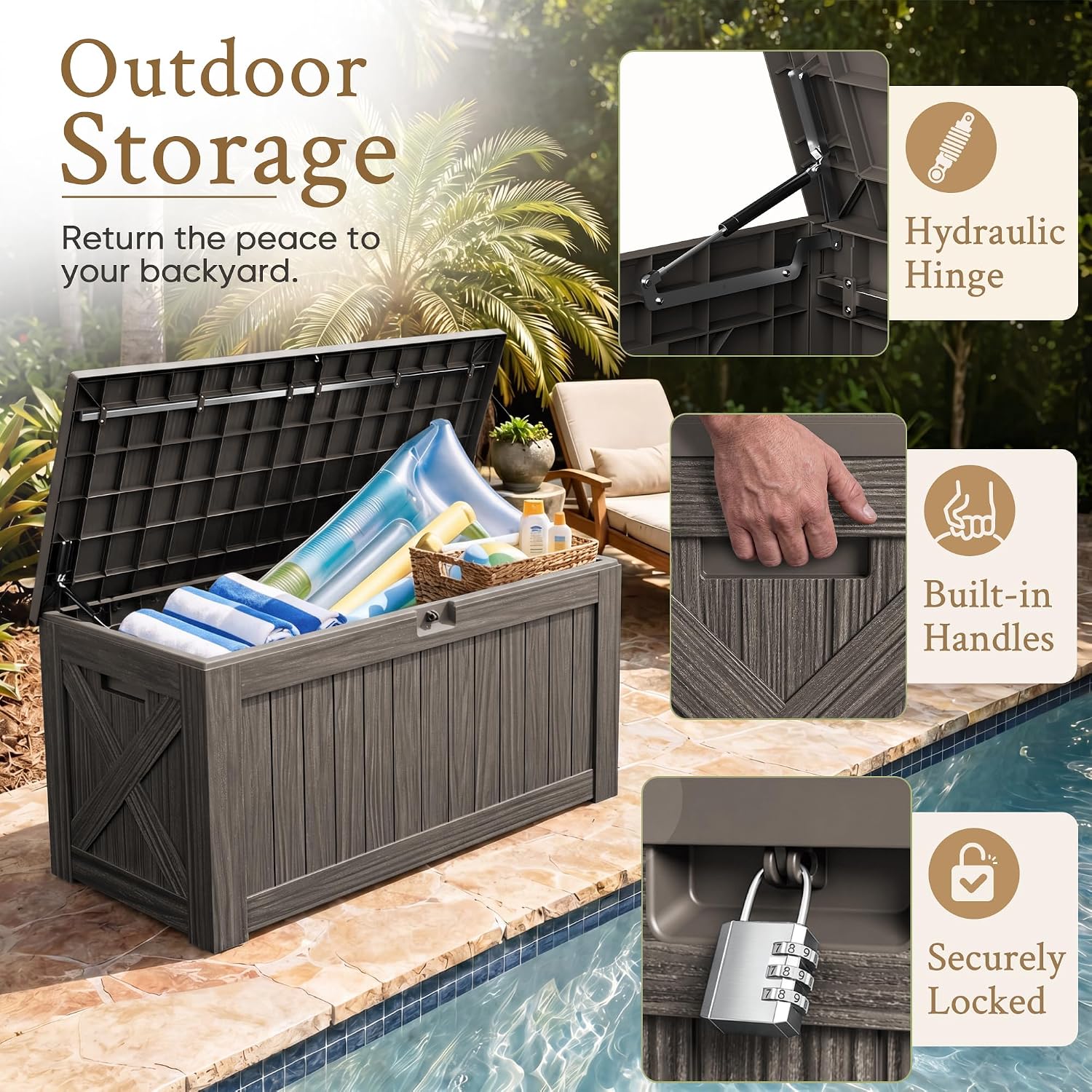 120ガロン大型デッキボックス屋外収納キャビネット 防水樹脂 - Outdoor Furniture Wood のレビューと価格