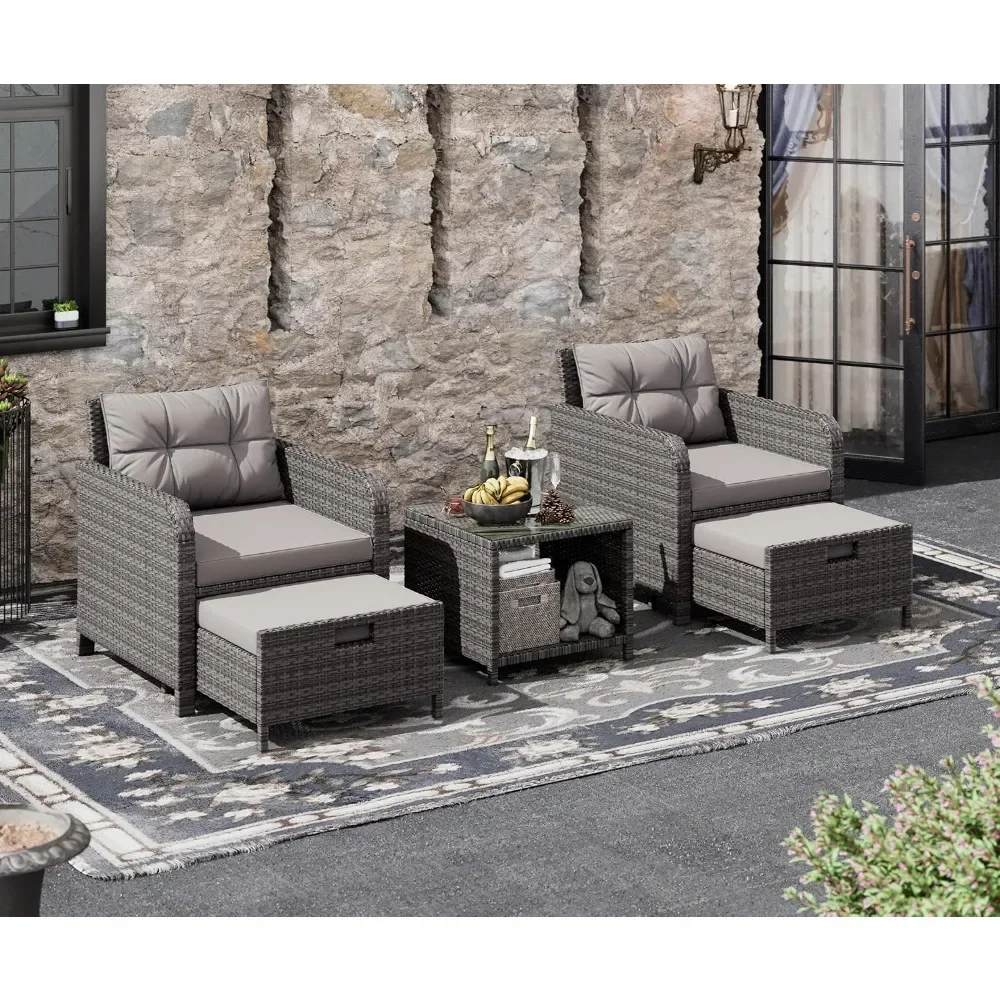 # 5ピースパティオ会話セット用、ソフトクッション付き籐ラタ - Rattan Lounge Set のレビューと価格
