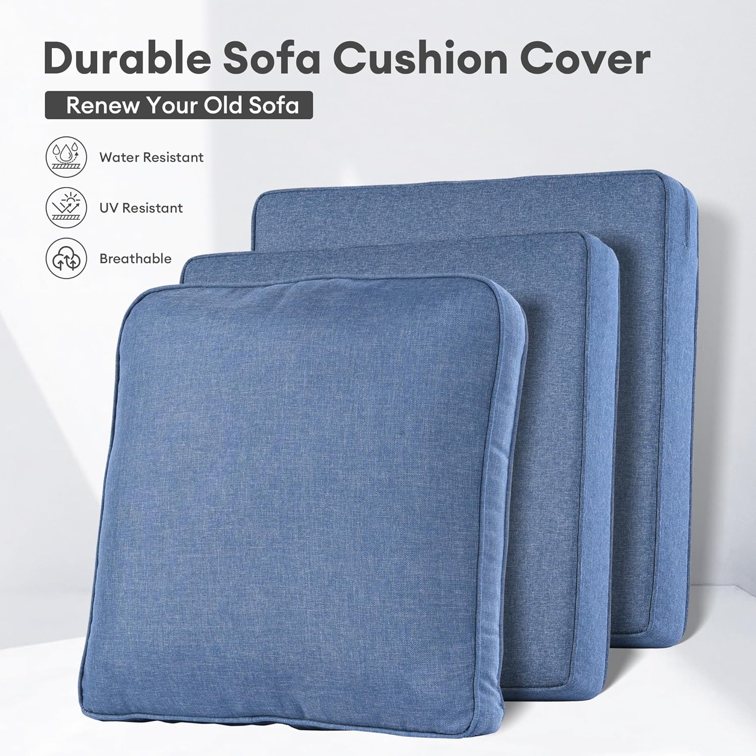 屋外パティオ家具用クッションカバー、デニムブルー、防水、ジッ - Outdoor Furniture Fabric Waterproof のレビューと価格