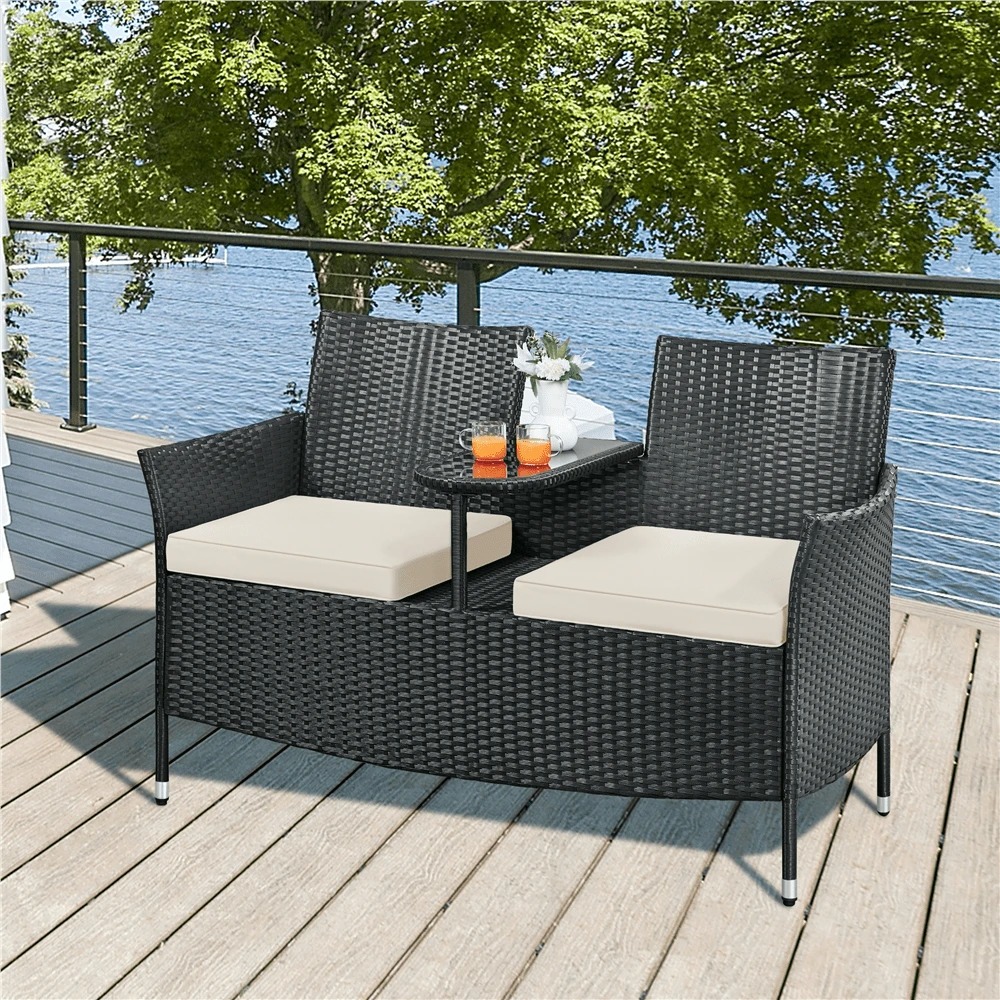 プレミアムアウトドアダブルチェア 2人掛け PEラタン製パテ - Outdoor Furniture Balcony のレビューと価格