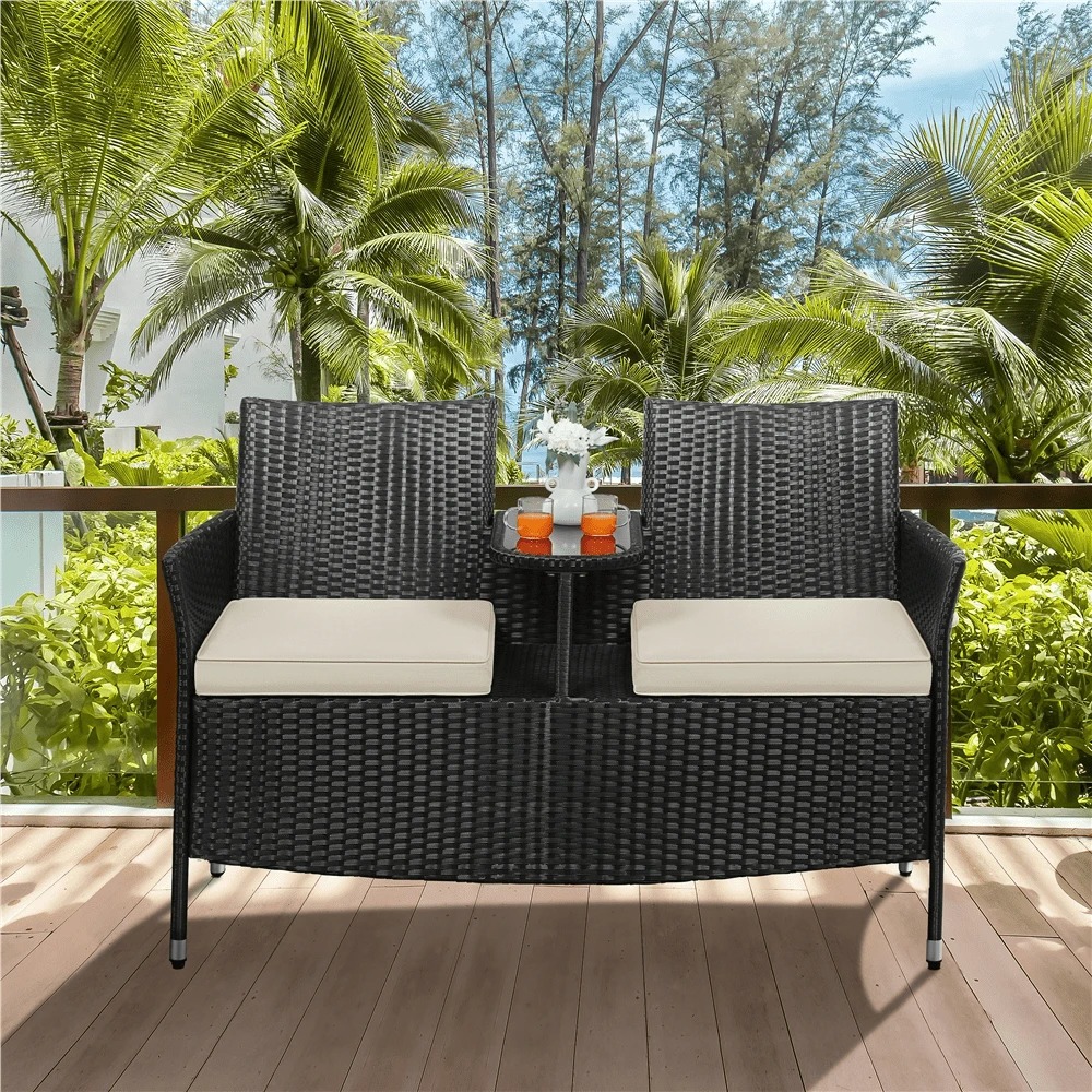 プレミアムアウトドアダブルチェア 2人掛け PEラタン製パテ - Outdoor Furniture Balcony のレビューと価格
