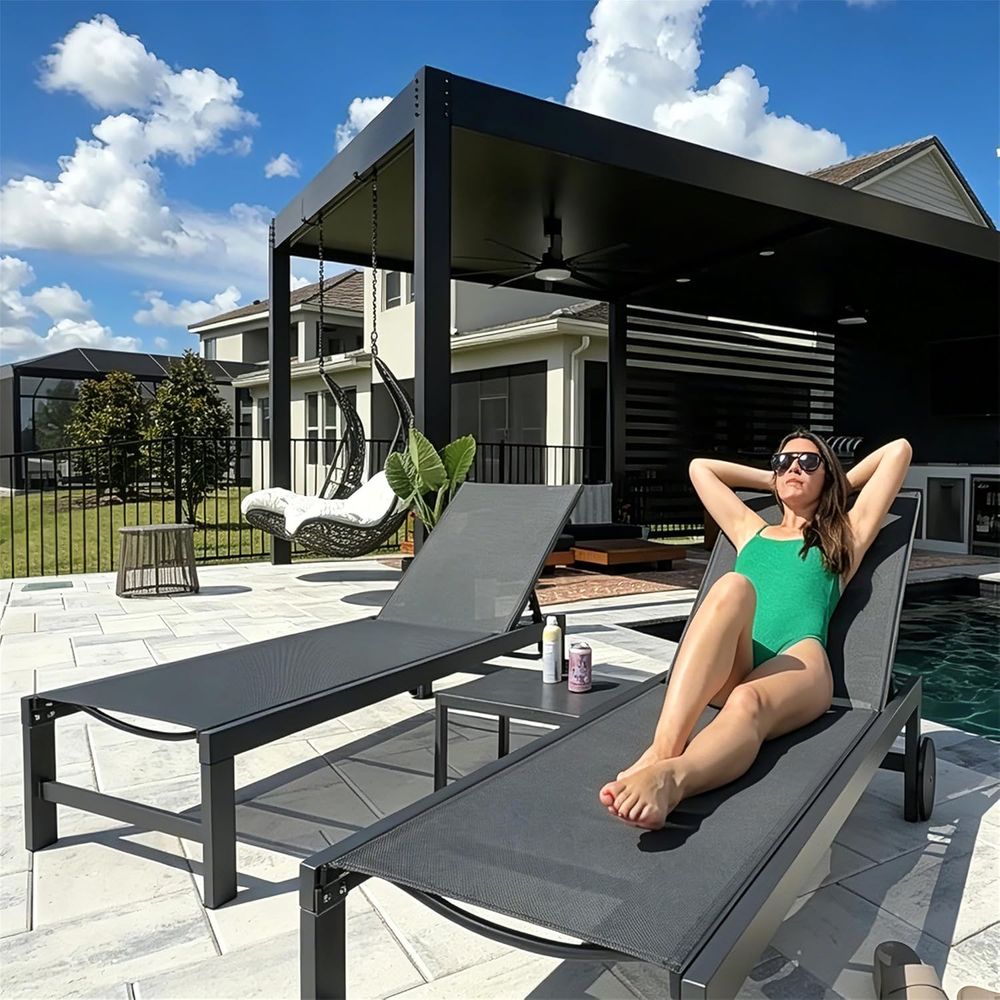 ホイール付きプールラウンジチェアセット、耐候性パティオチェア - Outdoor Furniture Ofo のレビューと価格