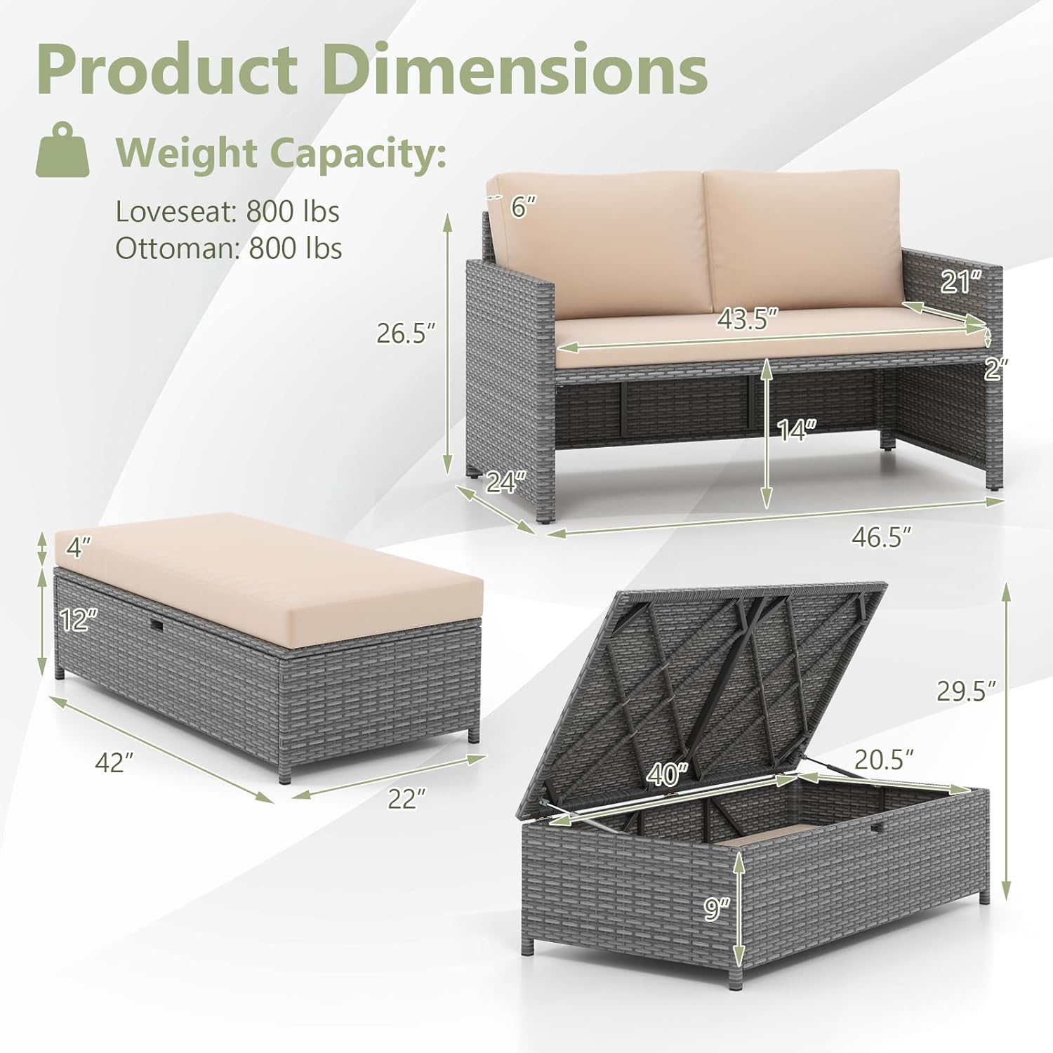 籐製パティオデイベッド ラブシート オットマン クッション  - Outdoor Furniture Balcony のレビューと価格